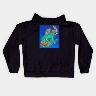 Teal cartoon fish Kids Hoodie